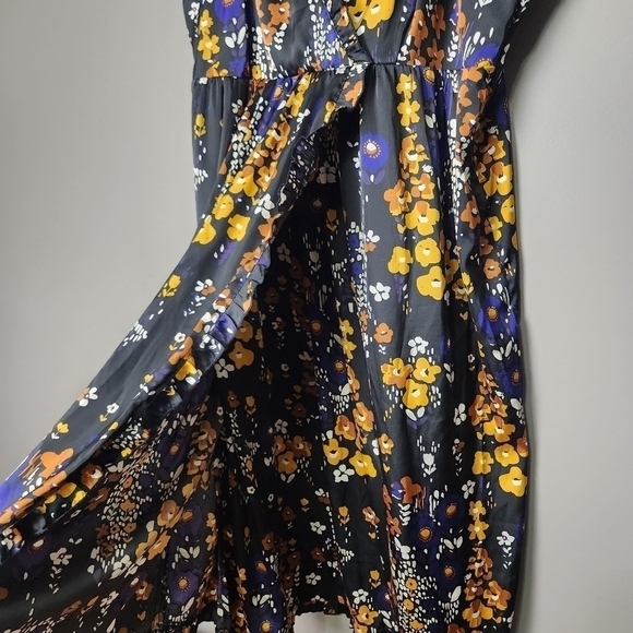 H&M Sundress Floral Satin Slip Dress Spaghetti Strap Size 14 - Picture 3 of 11